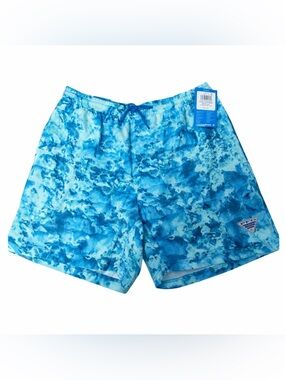 Columbia PFG Swim Shorts Mens Medium Blue Water Camo Omni Shade Lined NWT